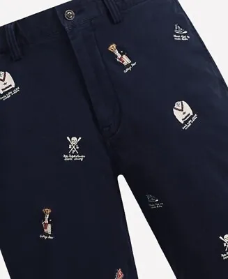 Polo Ralph Lauren Embroidered Stretch Chino Pants Collegiate Polo Bear 38 X 32 • $349.99