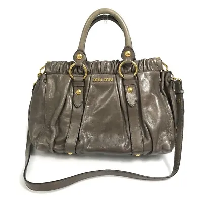 $245.92 • Buy MIUMIU VITELLO LUX 2WAY Hand Bag Gray Beige RT0383