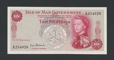 ISLE Of MAN 10 Shillings 1961 QEII Krause 24b Uncirculated World Paper Money • $110