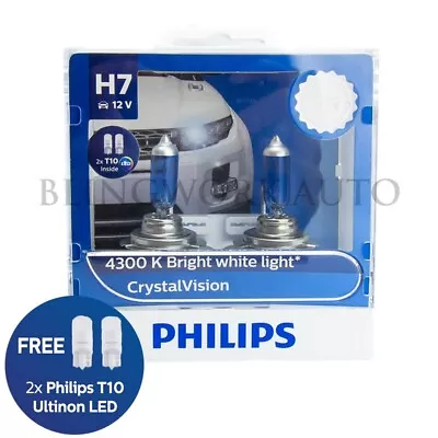 (FREE LED T10) Philips H7 Crystal Vision 4300K White Halogen Bulb Globe 12V 55W • $69.99