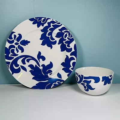 Martha Stewart Lisbon Cobalt Blue Dinner Plate 11” & Bowl 5.25” Replacement • $45