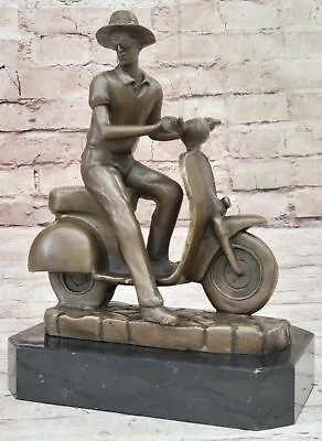 $149.25 • Buy Asian Man Riding Moped Bike Solid Bronze Sculpture Memorabilia Collectible Artwo