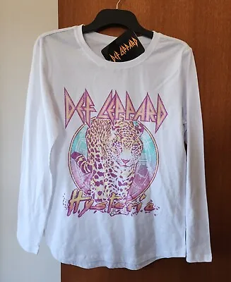 Def Leppard Ladies Hysteria Logo White Printed Long Sleeve T Shirt Size 8 New • $19.99