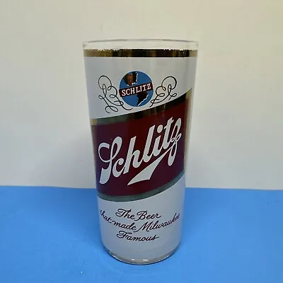 Vintage Schlitz Beer Bar Glass  The Beer That Made Milwaukee Famous  5.5” Tall • $10.99