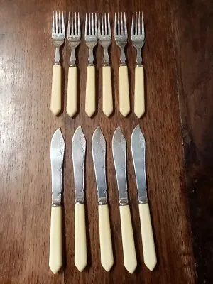 Vintage Silver Plate EPNS James Ryals Set Of 5 Knives & 6 Forks Faux Bone Handle • £2.99