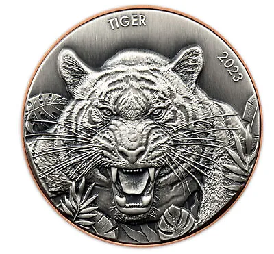 Double Silver Giant Tiger Vanuatu Ultra High Relief Bi Metal 10 Vatu  2023 • $125