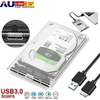 $7.99 • Buy USB 3.0 Hard Drive Enclosure To SATA 2.5  External HDD SSD Case Disk TRANSPARENT