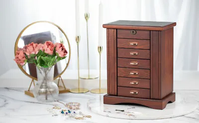$129.99 • Buy Large Wooden Jewellery Boxes Rings Necklace Storage Organiser Mirror Top Cabinet