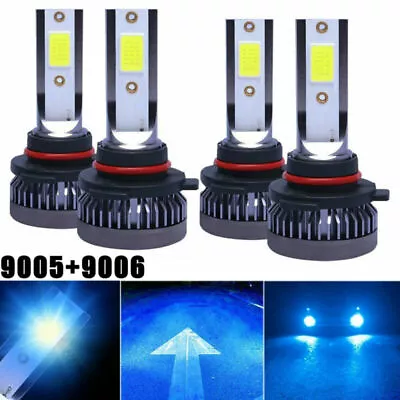 2 Pairs Combo 9005 9006 Ice Blue LED Headlight Kit Bulbs 8000K COB High Low Beam • $12.99