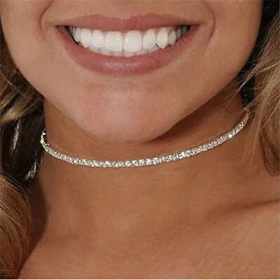 £3.49 • Buy Rhinestone Necklace Diamante Crystal Choker Shine Silver Gold Clear Party Gift