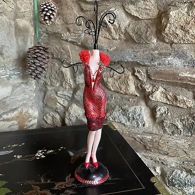 Jewellery Stand Tree Display ~ Lady In Red Faux Snakeskin Dress Sequins Frills • £8