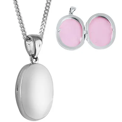 Small Plain Oval Locket On Chain 925 Silver Hallmarked From Ari D Norman • £87.98