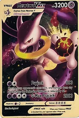 Pokemon Gold Metal Card Mewtwo Vmax HP3200 Fan Art Cards VSTAR GX MEGA & More • £9.95