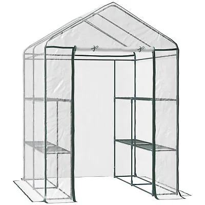 Outsunny Walk In Greenhouse Garden Clear PVC Frame Shelves Reinforced Plant Grow • £57.99
