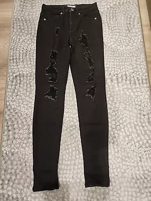 MUDD Juniors Stretch Black Distressed DENIM JEANS Size 1 • $17.41