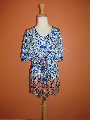 CAbi Size S Blue Ombre Floral Kimono Sleeve Boho Hippie Tunic Top   • $21.88