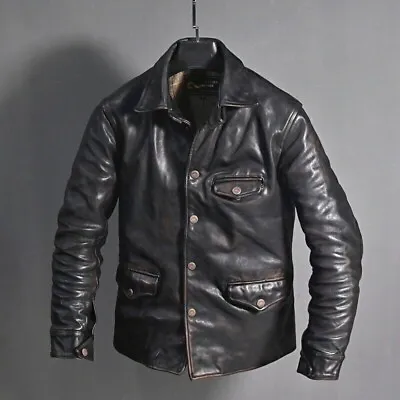 £23.99 • Buy Men's Biker Distressed Black Vintage Motorcycle Cow Hide Leather Jacket Coat