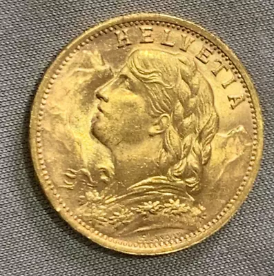 1935 LB Switzerland 20 Francs Vreneli Gold Coin. • $460.94