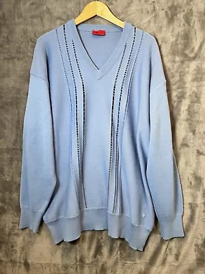 Gabicci Jumper 5XL  Blue Striped Knitted Sweater Retro 80s V Neck • £22.50