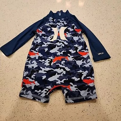 Hurley SPF 50 Baby Boy 6 Months Blue Sharks One Piece Swimsuit Rash Guard  • $13.49