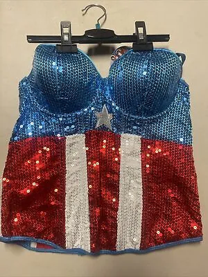 NEW American Dream Sequin Corset Marvel Superhero Halloween Adult Costume M / L • $2.75