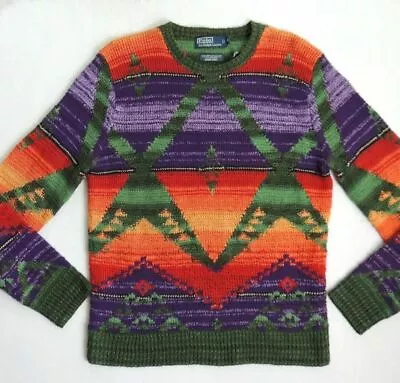 $995 Polo Ralph Lauren Serape Indian Blanket Hand Knit Linen Silk Ski Sweater S • $211.45