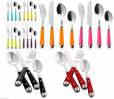 NEW BRASSERIE CUTLERY SET STAINLESS STEEL KITCHEN DINING - 6 COLOURS - 16 Pcs • £32.31