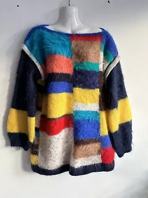 Mohair Wool Jumper One Off  Colourful Fun Woolly Dress Handmade Hand Knitted • $41.03