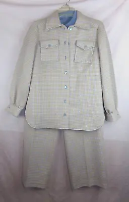 Women's Size Small Vintage 3 Piece Set 70's Blue Plaid Pants Suit • $33.75