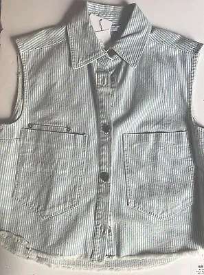 Zara Denim Pocket Blue Striped Vest  NWT Size S • $11