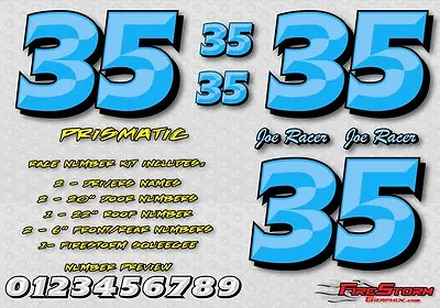 Blue Prismatic Race Car Numbers Vinyl Decals Kit Package Late Model Modified • $94.99