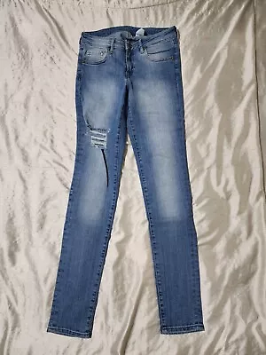 Women's &Denim By H&M Super Skinny Low Rise Distressed Knee Jeans Size 27 • $12