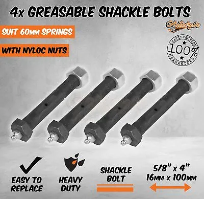 X4 Greasable Shackle Bolt 5/8  Rocker Roller Spring 16mm Pin Caravan Trailer • $30.95