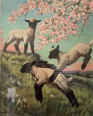 Diana Thorne Framed Print Leaping Lambs Signed In Print BookPlate Sheep Dogwood • $20
