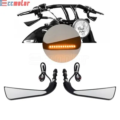 Pair Rear View Mirrors LED Turn Signal Lights For Harley Street Glide Sportster • $44.99