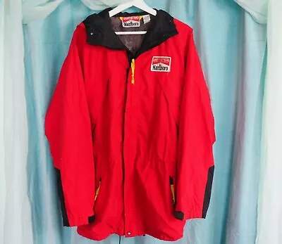 VTG 90s Marlboro Red Logo Breathable Zip Hood Outdoor Windbreaker Rain Jacket L • $58.93