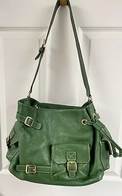 Maxx New York Green Pebble Leather Buckle Purse Shoulder Bucket Handbag Large • $26.99