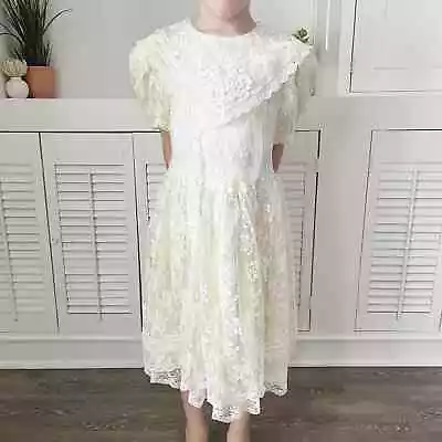 Vintage Jessica McClintock Gunne Sax Lace Flower Girl Dress Size 6 • $25