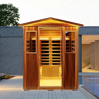 4 Persons Outdoor Sauna Room Red Ceder Wood Far Infrared Saunas Low EMF Detox • $4700