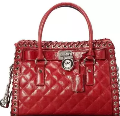 🌞michael Kors Hamilton Hippie Grommet Dark Red Quilted Leather Satchel Bag🌺nwt • $219.99