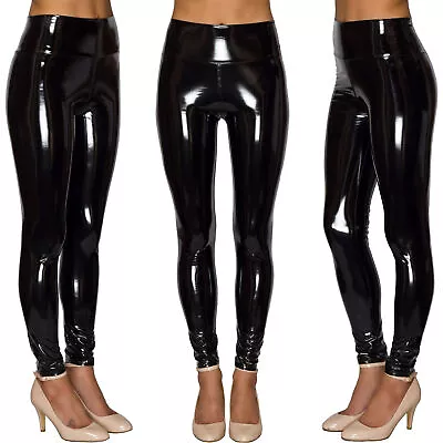 Allacki Wet Look Shiny Vinyl PVC High Waist Stretch Leggings Pencil Pants • $18.99