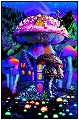 Mushroom House - Trippy Blacklight Poster - 24x36 - 461 • $12.30