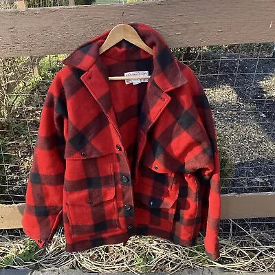 Vtg FILSON DOUBLE MACKINAW CRUISER Wool Hunting Jacket 42 Buffalo Plaid Woolrich • $122.50