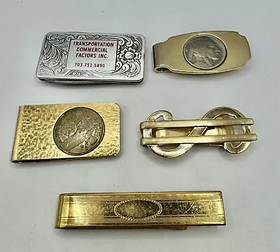 Lot Of 5 Vintage Men's Money Clips Goldtone & Silvertone Knife Anson Coins • $17.50