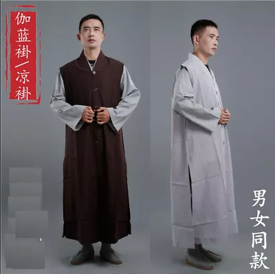 New Unisex Shaolin Buddhist Monk Garan Coats Robes Meditation Gown Long Vest  • $35.06