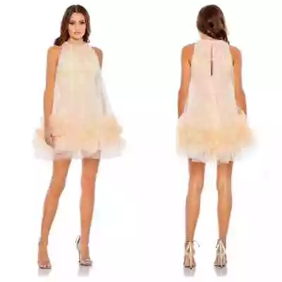 Mac Duggal Halter Neck Flowy Petal A-Line Mini Dress Peach Size 10 NWT • $539