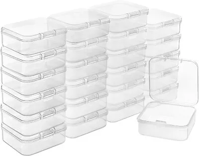 24 Small Clear Plastic Storage Boxes Craft Bead Jewellery & Pill Container Cases • £13.49