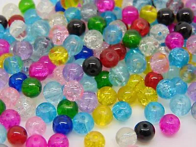 Mix Colour Round Glass Crackle Beads ( 400 - 4mm ) ( 200 - 6mm ) (100 - 8mm ) • £2.69