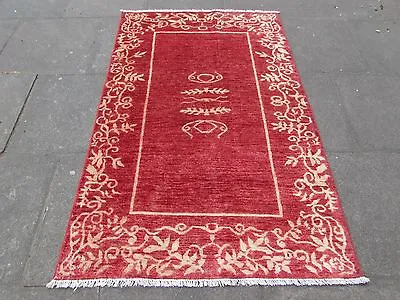 Traditional Hand Made Afghan Contemporary Gabbeh Wool Red Gold Rug 183x119cm • £220