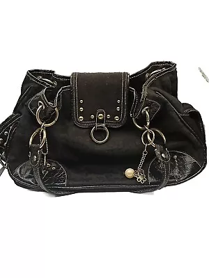 Stunning COSMOPOLITAN Vintage Black Rose Jacquard Handbag W/ Faux Croc Leather  • $135